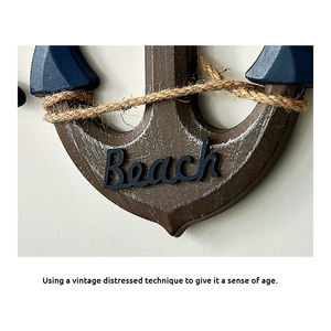 Ensemble de décoration murale en bois rustique avec roue de bateau et ancre, design nature morte, 2 pièces, thème nautique méditerranéen pour mariages et anniversaires - Product Image 3