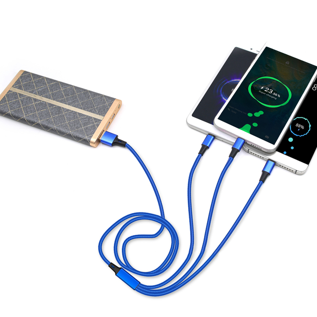 Hot Selling Multi-color 3a Nylon Braided Usb Charging Cable 3 in 1 Universal Mobile Phone Fast Charging Usb Charger Cable