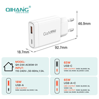 Chargeur portable GaN 65W avec charge rapide PD 3.0/QC3.0 SCP pour téléphones mobiles, tablettes, ordinateurs portables et appareils photo