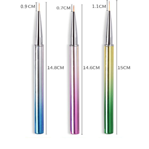Lot de 3 pinceaux à ligne fine colorés pour nail art, en nylon et plastique, avec manche en bois et manche métallique illusion. - Product Image 1