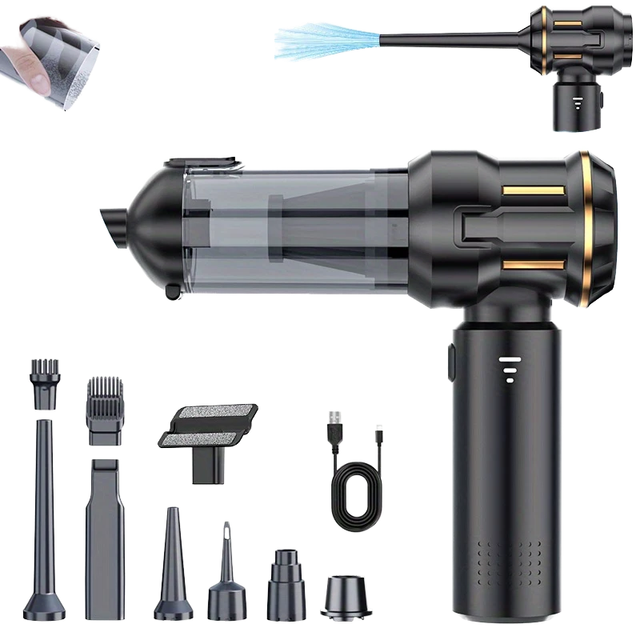 Portable 3-in-1 Mini Wireless Car Vacuum Cleaner Auto Vehicle Handheld Cordless Air Duster ABS Material Battery Powered