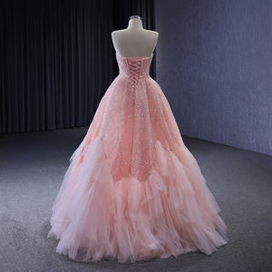 Robe de soirée formelle rose sans bretelles pour femme, coupe princesse, taille naturelle, volants, plis, respirante - Product Image 5