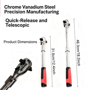 Telescopic Double Acting Ratchet Wrench 72 Tooth Adjustable Metric Chrome Plated Industrial Grade Tool - Product Image 5