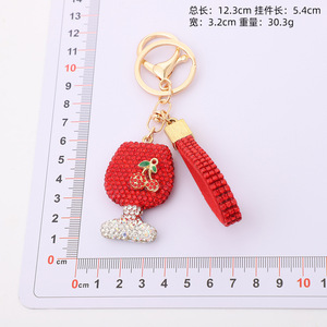 Porte-clés de luxe en strass <span class=keywords><strong>avec</strong></span> breloque cerise, porte-clés de voiture <span class=keywords><strong>personnalisé</strong></span> en cristal pour femme, pendentif de sac tendance, cadeau - Product Image 5