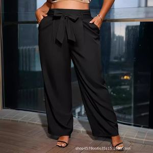 Pantalones de vestir de verano para mujer, estilo europeo-americano, nuevos, casuales para el trabajo, de pierna ancha, talla grande, con cremallera y lazo plano. - Product Image 3