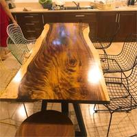 Ensemble de table à manger basse en bois de grand bord supérieur rustique de forme ronde en noyer naturel industriel à la mode