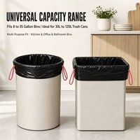 Sacs poubelles noirs à cordon en HDPE 35 microns, rouleau de 50 pièces, sacs poubelles sur mesure pour le nettoyage domestique