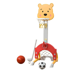 Ensemble <span class=keywords><strong>de</strong></span> basketball portable Bear avec panier et but <span class=keywords><strong>de</strong></span> football réglables en hauteur, jouet <span class=keywords><strong>de</strong></span> terrain intérieur/extérieur pour enfants - Product Image 1