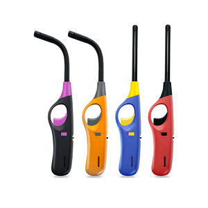 Briquet électrique portable au butane noir en plastique rechargeable avec allumage à silex pour camping, cheminée, fête, barbecue - Product Image 1