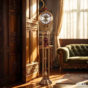 European Style Floor <b>Clock</b> Standing <b>Clock</b> Silent Home Decor Ornament Circular Design For Villa Interior - Product Image 2