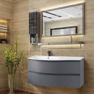 Wholesale Modern Water Resistant MDF Bathroom Vanity Cabinet with LED <b>Mirror</b> and Wall-Mounted Sink Cabinet - Product Image 6