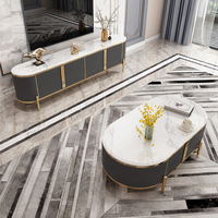 Meuble TV moderne YSS pour salon avec cadre en titane, finition brillante, tiroir en bois massif et plateau effet marbre