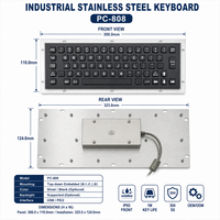 PC-808 Presisi IP65 Keyboard Baja Tahan Karat Industri Tahan Air 65 Tombol USB PS/2 untuk Terminal Mesin CNC Kios Medis