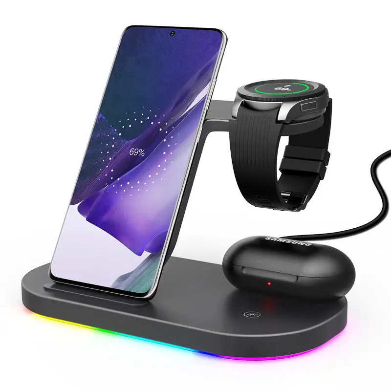 3 in 1 Wireless Charger Stand 15W Fast Charging for Samsung Galaxy S22/S21/S20/S10 Watch 3 4 Classic Active 2 LTE Buds Pro Live