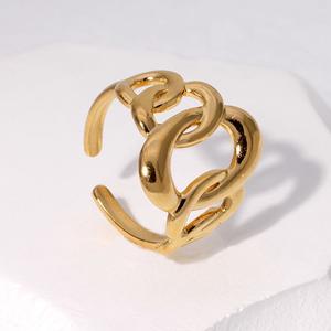 Anello a maglie geometriche di alta qualità in oro placcato in acciaio inox anello aperto da donna - Product Image 5