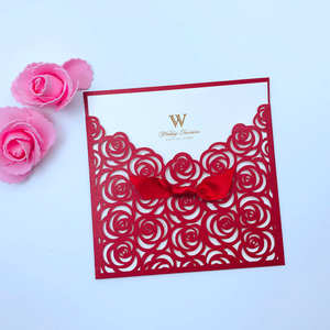 Cartes d'invitation de mariage en forme de rose découpée au laser, rouge pêche, <span class=keywords><strong>bleu</strong></span> <span class=keywords><strong>marine</strong></span>, rose blush, rouge bordeaux, avec pochette d'invitation - Product Image 6