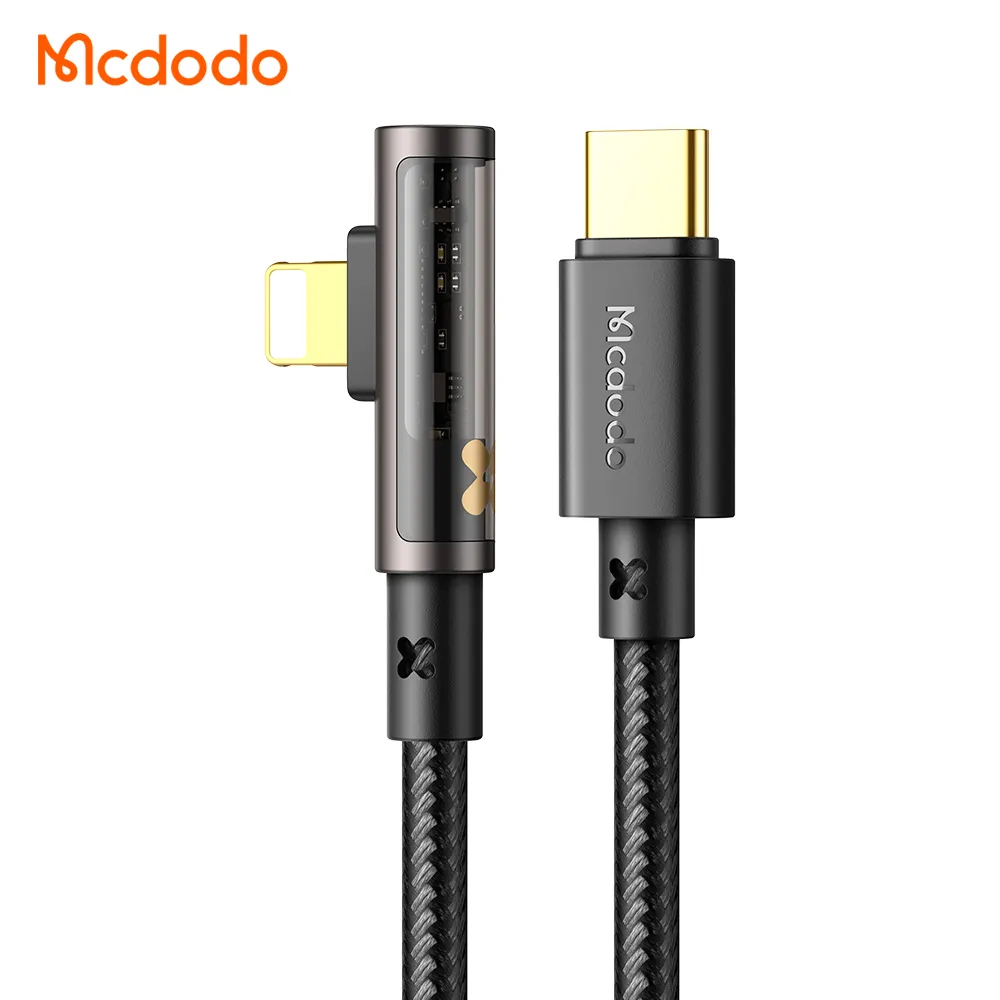 Mcdodo Gaming Elbow 90 Degree 3A Lighting To USBC-C Cord 1.2M 1.8M 36W PD Charging Transparent Shell USB C For iPhone Cable