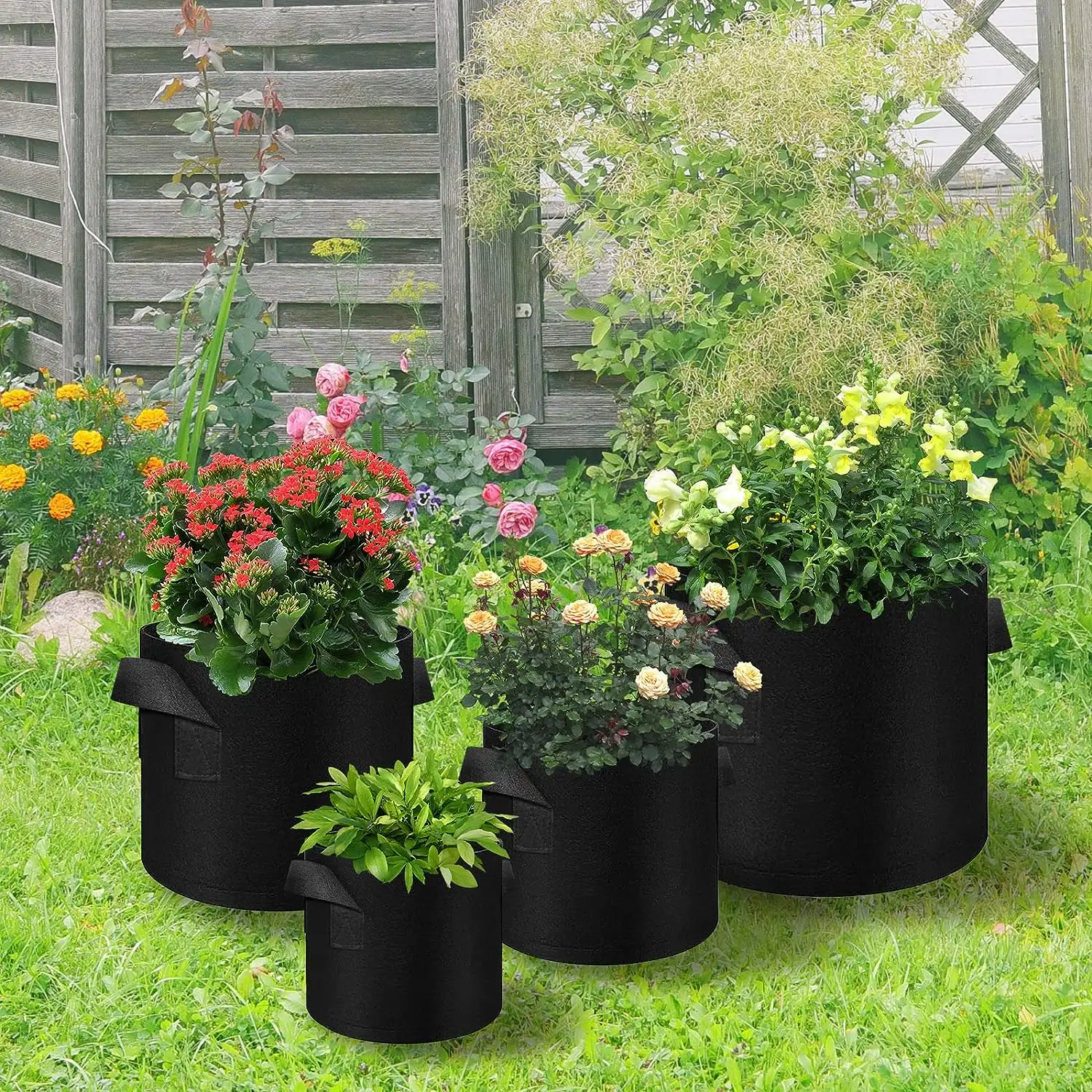 Garden Felt Divided Planting Bed Felt Grow Bag Planter Pot Square Planting Container for Plants Flowers Vegetables