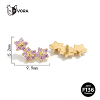 Perhiasan Tubuh ASTM F136 Titanium Implant Grade Cubic Zirconia Bintang Bunga Helix Conch Earring Berulir Internal untuk Anak-anak