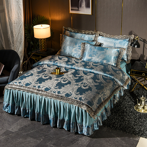 Sang trọng cao cấp phong cách Châu Âu <span class=keywords><strong>satin</strong></span> bedding <span class=keywords><strong>Set</strong></span> Wedding-related <span class=keywords><strong>Polyester</strong></span> dệt Duvet cover gối tấm bộ - Product Image 1