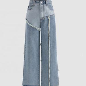 กางเกงยีนส์ขาตรงทรงตรงแบบใหม่ ขายดี รับผลิตตามแบบ OEM กางเกงขาตรงทรงหลวม กางเกงยีนส์ขาดๆ สไตล์ลำลองสำหรับผู้หญิง OOTD - Product Image 1