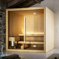 Sauna Cuadrada Interior de Cedro Rojo Canadiense Premium para 6 Personas, para Baño o Spa, con Estufa Eléctrica Harvia