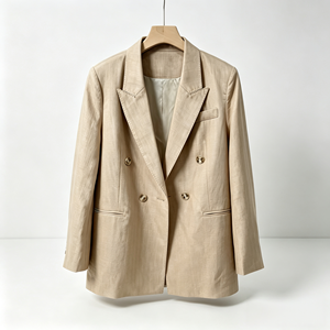 Blazer Blanco Cruzado para Mujer, Chaqueta de Manga Larga Tejida para Oficina y Negocios - Product Image 5