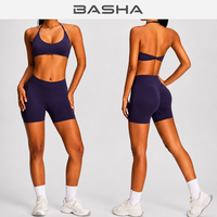 Ensemble de yoga sans couture 2 pièces pour femme : Soutien-gorge de sport dos nu et short taille haute froncé aux fesses, personnalisable avec logo, marque privée, OEM