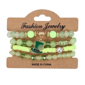 Bracciali giorno St. Patricks bracciale fatto a mano con perline impilabili cappello a foglia verde rosso braccialetto Charm Shamrock per donna - Product Image 6