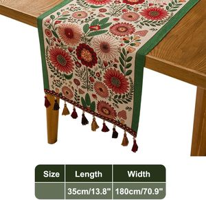 <span class=keywords><strong>Chemin</strong></span> <span class=keywords><strong>de</strong></span> <span class=keywords><strong>table</strong></span> vintage en polyester brodé 120/180/<span class=keywords><strong>220</strong></span> x 35 <span class=keywords><strong>cm</strong></span>, motif fleurs rétro, décoration <span class=keywords><strong>de</strong></span> <span class=keywords><strong>table</strong></span> à manger, style peinture à l'huile avec pompons - Product Image 3