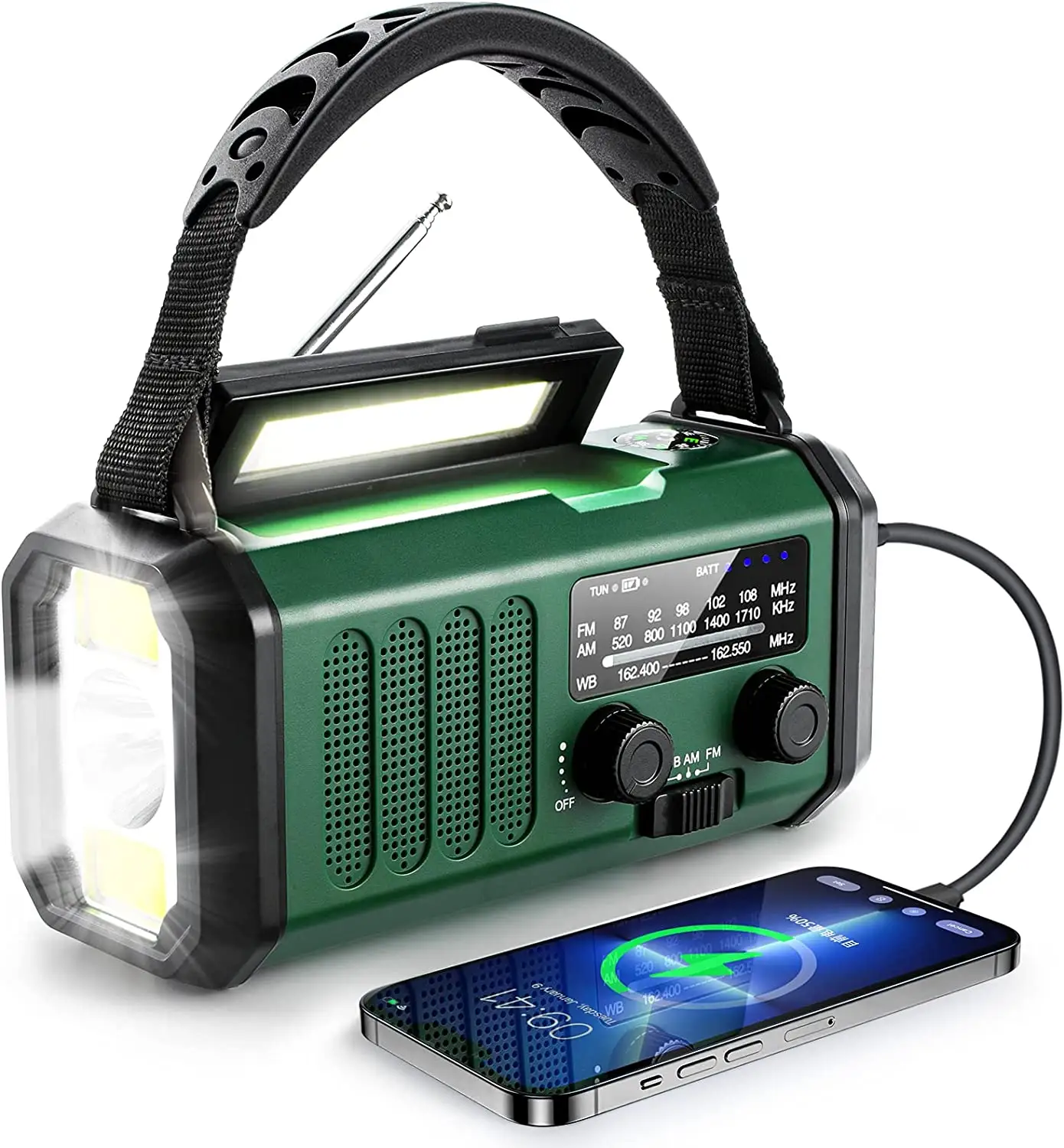 Radio de manivela de mano de emergencia, Cargador USB de 10000mah, Radio Meteorológica FM, AM, NOAA, con lámpara de brújula, Radio Solar