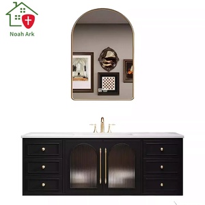 Tocador de baño de lujo moderno, lavabo de cerámica integrado, construcción de MDF, juego de tocador Retro personalizado, lavado a mano montado en la pared - Product Image 3