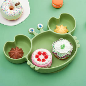 Assiette à repas pour tout-petits de couleur unie, vaisselle pour bébé, design mignon de crabe, plat avec cuillère et fourchette avec couvercle, logo personnalisé - Product Image 1
