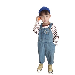 Pantaloni alla Moda in Stile Cowboy con Bretelle, Bicolore, Effetto Lavato, Vestibilità Ampia, per Famiglie, Collezione Primavera-Autunno - Product Image 2