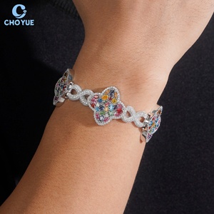 กำไลข้อมือรูปใบโคลเวอร์สี่แฉกประดับมอสซาไนต์หลากสีแบบ Iced Out ได้รับการรับรองจาก GRA เงินแท้ 925 สำหรับผู้หญิงผู้ชาย เครื่องประดับรูปดอกไม้ - Product Image 3