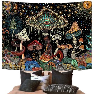 Tapisserie murale en polyester imprimée motif champignons noirs, lavable en machine, décoration murale, art mural moderne, vente en gros - Product Image 5
