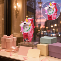 Montre-bracelet licorne rose pour petite fille, stock usine, tendance, décontractée, à quartz, avec chiffres arabes et aiguilles, bracelet dessin animé
