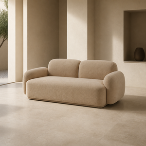 Canapé deux places Boucle avec accoudoirs arrondis, profil bas, assise profonde, en tissu peluche, moderne pour salon et appartement - Product Image 1