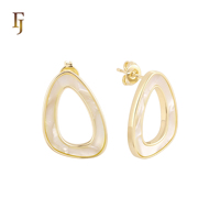 Boucles d'oreilles clous géométriques ouvertes FJ Fallon dorées en forme de goutte d'eau avec pierre de coquillage blanche, boucles d'oreilles creuses tendance, bijoux de mode