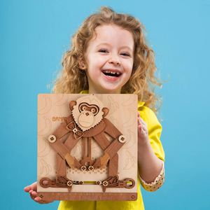 Rompecabezas 3D de corte láser personalizado, regalo ensamblado móvil DIY, modelo de transmisión mecánica de madera de mono, juguetes educativos para niños - Product Image 2