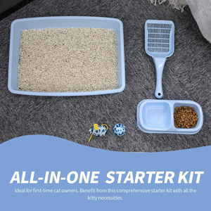 Pawise All-in-One <span class=keywords><strong>Kitty</strong></span> startet Kit thấp nhập cảnh nhỏ Mèo Hộp rác với scooper và thức ăn đôi uống Bát catnip Chuột Bóng đồ chơi - Product Image 2