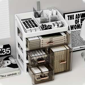 Large Capacity 3/4 Layer Desktop <b>Organizer</b> with Drawer for <b>Cosmetics</b> and Stationery Light Use Storage Box Made in China - Product Image 1