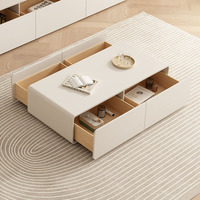 Table basse rectangulaire moderne pour les petits espaces de vie. Armoire de salon de luxe avec finition véritable effet cuit.