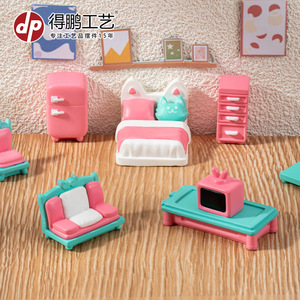Ensemble de meubles miniatures Dp, échelle 1:12, style dessin animé, décoration de maison de poupée en résine, série rose - Product Image 4