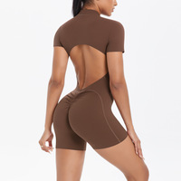 Combinaison à dos évidé avec fermeture éclair, effet fessier galbant, pour le sport et le fitness, avec coussinets de poitrine intégrés, tenue de yoga pour femme