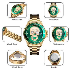 Stylish Men's Waterproof Quartz Watch With Rhinestone Skull Design Luminous Hands Date Display Stainless Steel Band 30M Water - Product Image 5