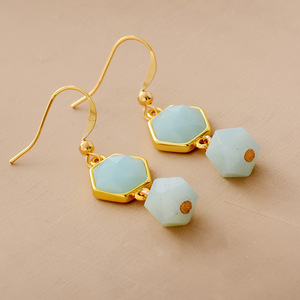 Boucles d'oreilles pendantes hexagonales en Amazonite, serties de zinc, bijoux de fête - Product Image 2