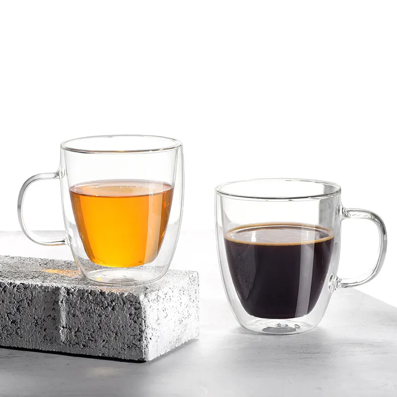 Isolato doppio strato tazza di caffè grande capacità doppia parete isolante in vetro Espresso tazza eco-friendly coperchio sigillante