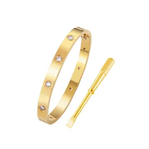 Pulsera de circón chapado en oro y acero inoxidable cc316 para hombre y mujer, pulsera de lujo con tornillo de 5ª generación, personalizada