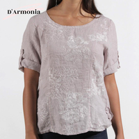 Vente Flash : Blouses Décontractées pour Femmes en Lin Tissé 100% avec Broderie Chic Prairie, Service OEM Disponible
